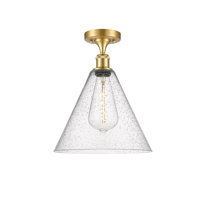 Innovations Berkshire 12in 1-Light Semi-Flush | Industrial Satin Gold Steel and Seedy Glass | Kitchen & Hallway Accent | 12 x 12 | Model 616-1F-SG-GBC-124