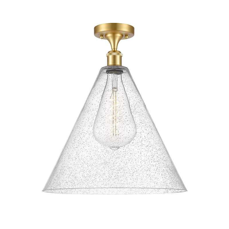 Innovations Berkshire 16in 1-Light Semi-Flush Mount | Industrial Satin Gold Steel and Cast Brass with Seedy Glass Shade | Model 616-1F-SG-GBC-164