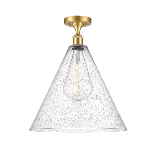Innovations Berkshire 16in 1-Light Semi-Flush Mount | Industrial Satin Gold Steel and Cast Brass with Seedy Glass Shade | Model 616-1F-SG-GBC-164