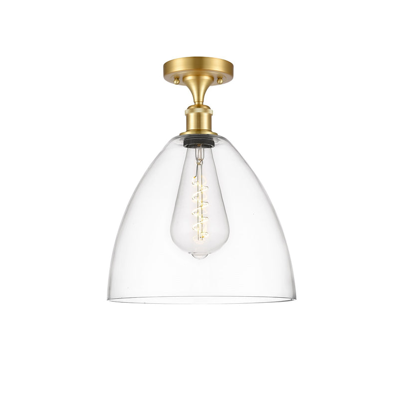 Innovations Bristol 12in 1-Light Semi-Flush Mount | Industrial Satin Gold Steel and Clear Glass | Damp Location Hallway & | Model 616-1F-SG-GBD-122