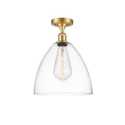 Innovations Bristol 12in 1-Light Semi-Flush Mount | Industrial Satin Gold Steel and Clear Glass | Damp Location Hallway & | Model 616-1F-SG-GBD-122