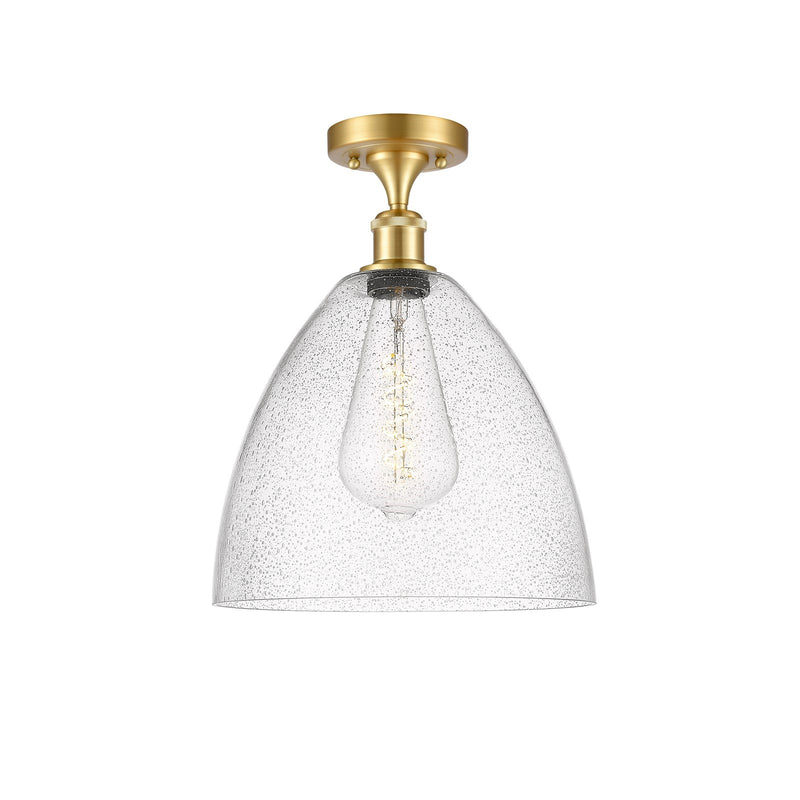 Innovations Bristol 12in 1-Light Semi-Flush Mount | Industrial Satin Gold Steel and Seedy Glass | Damp-Rated Entryway & Hallway | Model 616-1F-SG-GBD-124