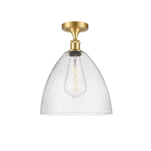 Innovations Bristol 12in 1-Light Semi-Flush Mount | Industrial Satin Gold Steel and Seedy Glass | Damp-Rated Entryway & Hallway | Model 616-1F-SG-GBD-124
