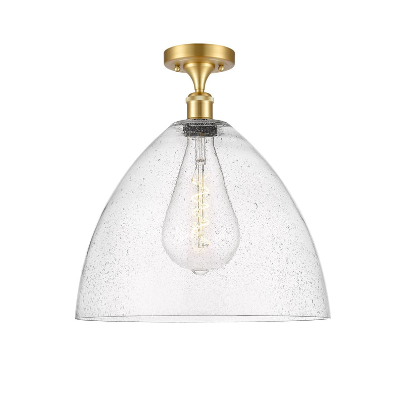 Innovations Bristol 16in 1-Light Semi-Flush Mount | Industrial Satin Gold Steel and Seedy Glass Dome | Hallway & Entryway | 16 x | Model 616-1F-SG-GBD-164