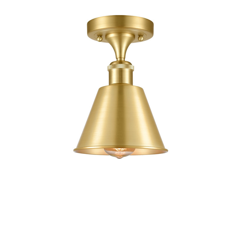 Innovations Lighting Smithfield 1-Light Semi-Flush Mount | Industrial Farmhouse Satin Gold Steel and Cast Brass | Entryway & | Model 616-1F-SG-M8-SG
