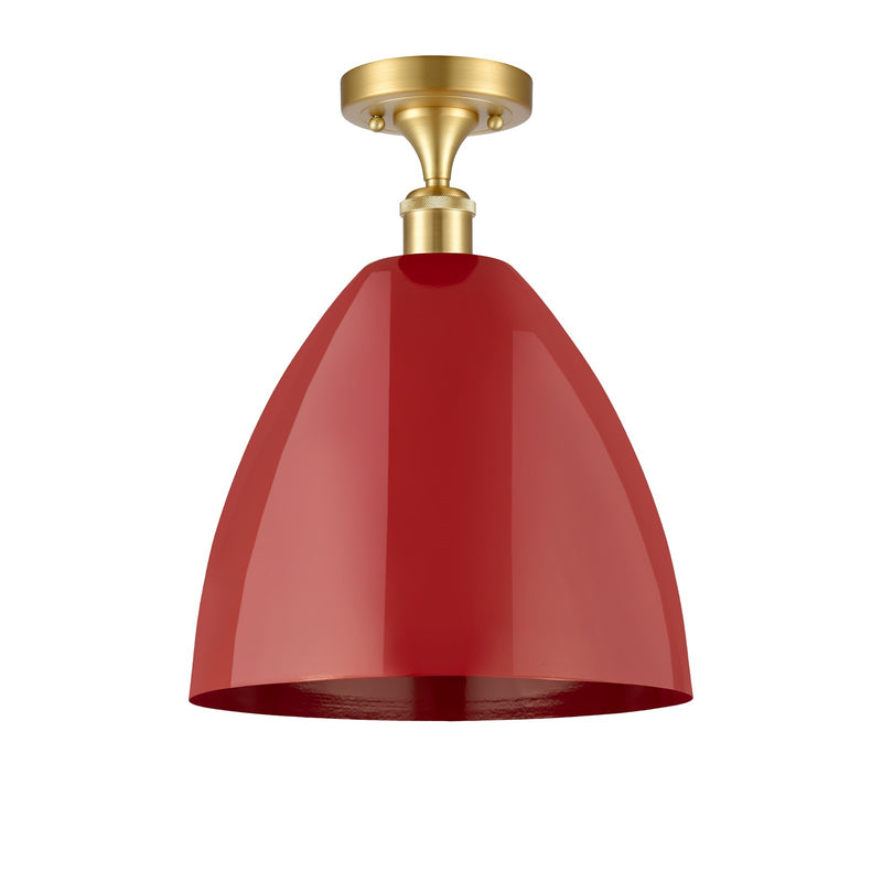 Innovations Plymouth 12in 1-Light Semi-Flush Mount | Industrial Satin Gold Steel and Matte Red Metal | Kitchen & Hallway | 12 | Model 616-1F-SG-MBD-12-RD