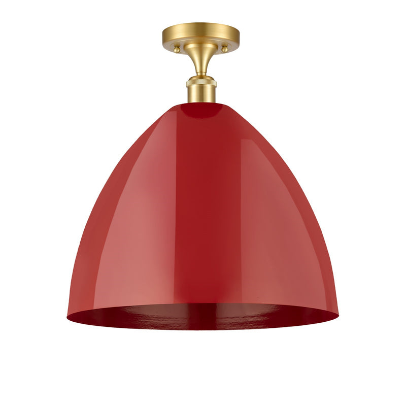 Innovations Plymouth 16in 1-Light Semi-Flush Mount | Industrial Satin Gold Steel and Matte Red Metal Shade | Damp Rated | Model 616-1F-SG-MBD-16-RD