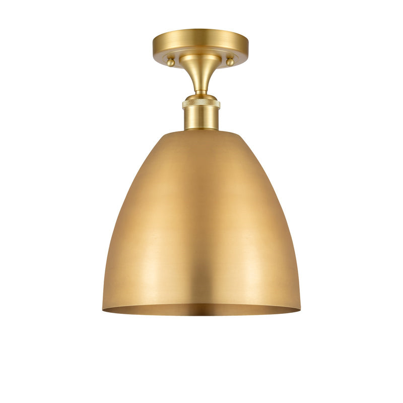 Innovations Bristol 9in 1-Light Semi-Flush Mount | Industrial Satin Gold Steel and Cast Brass with Satin Gold Metal Cone Shade | Model 616-1F-SG-MBD-9-SG