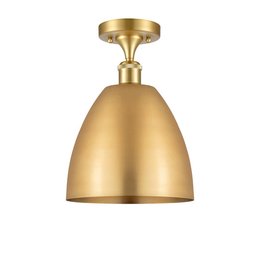 Innovations Bristol 9in 1-Light Semi-Flush Mount | Industrial Satin Gold Steel and Cast Brass with Satin Gold Metal Cone Shade | Model 616-1F-SG-MBD-9-SG