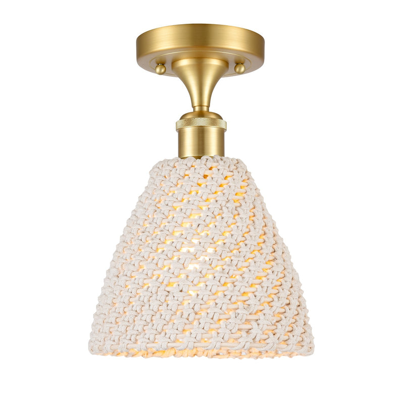 Innovations Bristol Natural 7.5in 1-Light Semi-Flush Mount | Industrial Satin Gold Steel and Natural Fiber Shade | Entryway & | Model 616-1F-SG-NBD-75-NAT