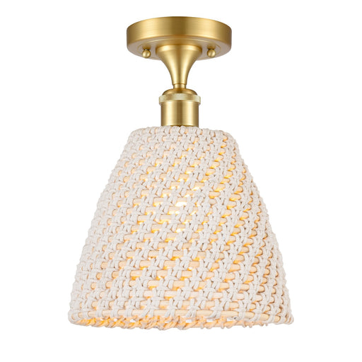 Innovations Bristol Natural 9in 1-Light Semi-Flush Mount | Industrial Satin Gold Steel and Natural Fiber Dome Shade | Entryway | Model 616-1F-SG-NBD-9-NAT