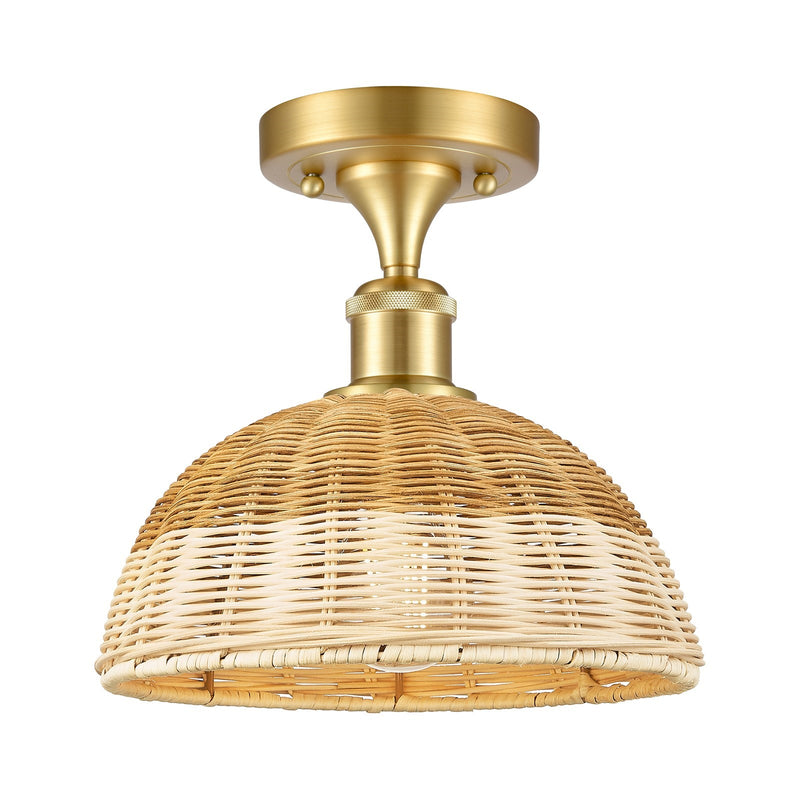 Innovations Bristol Natural II 9in 1-Light Semi-Flush Mount | Industrial Satin Gold Steel and Cast Brass with Natural Fiber | Model 616-1F-SG-NBD2-9-NAT
