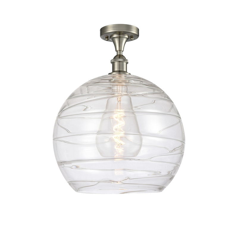 Innovations Athens Deco Swirl 14in 1-Light Semi-Flush Mount | Industrial Brushed Satin Nickel and Clear Deco Swirl Glass | Model 616-1F-SN-G1213-14CL