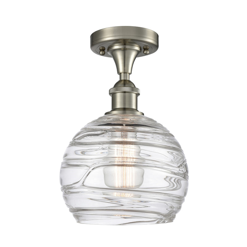 Innovations Athens Deco Swirl 8in 1-Light Semi-Flush Mount | Industrial Brushed Satin Nickel and Clear Deco Swirl Glass | Model 616-1F-SN-G1213-8CL