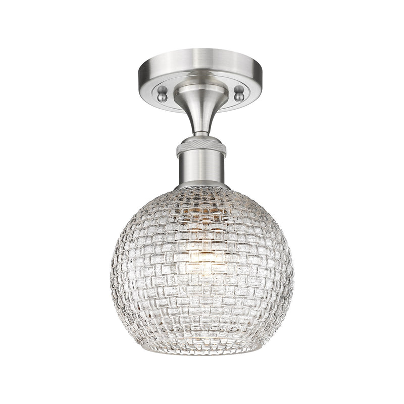 Innovations Athens 6in 1-Light Semi-Flush Mount | Modern Farmhouse Brushed Satin Nickel and Clear Basket Weave Glass | Hallway | Model 616-1F-SN-G122C-6CL