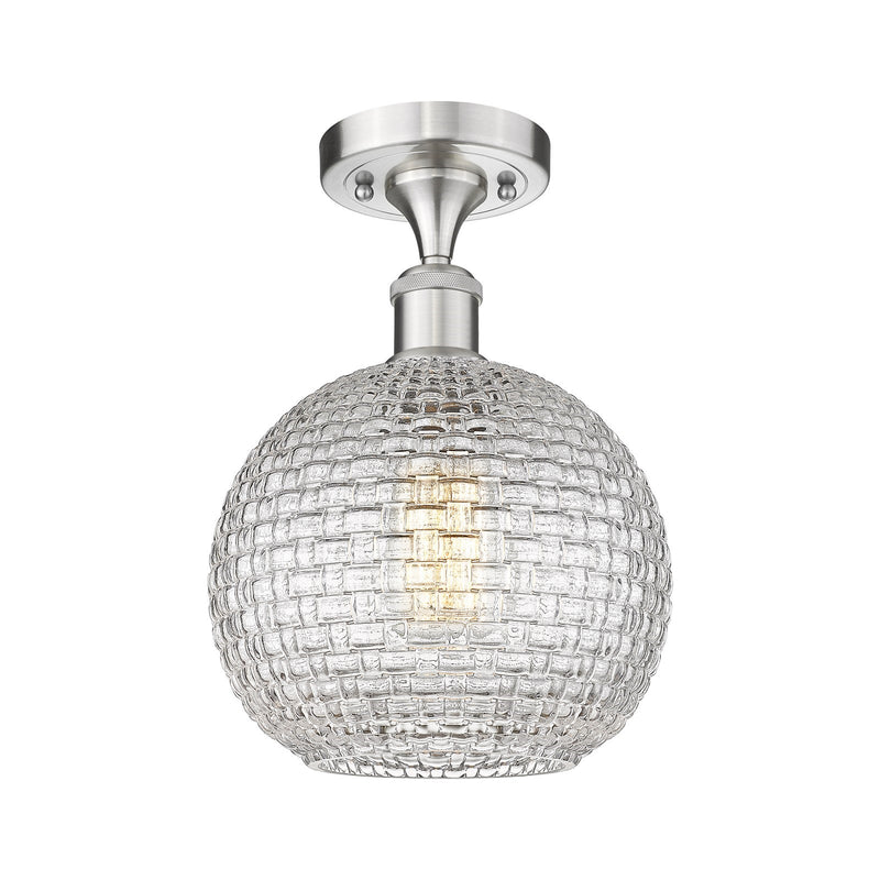 Innovations Athens 8in 1-Light Semi-Flush Mount | Brushed Satin Nickel Steel and Clear Basket Weave Glass | Kitchen & Bathroom | Model 616-1F-SN-G122C-8CL
