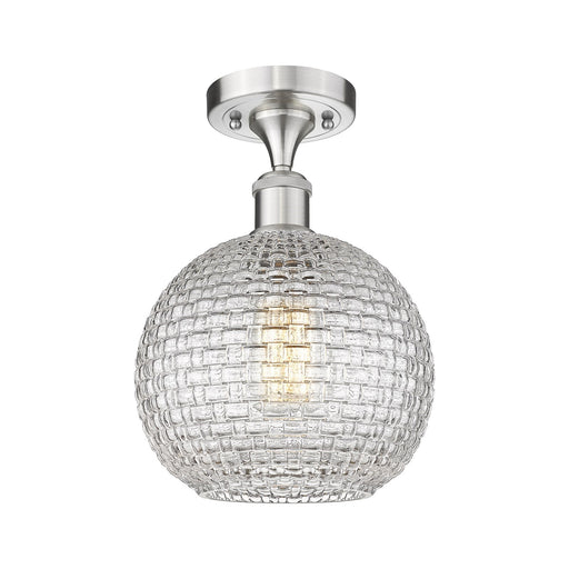 Innovations Athens 8in 1-Light Semi-Flush Mount | Brushed Satin Nickel Steel and Clear Basket Weave Glass | Kitchen & Bathroom | Model 616-1F-SN-G122C-8CL