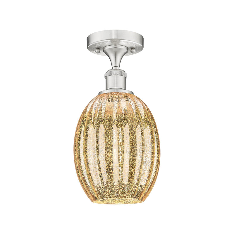 Innovations Preston Bulb 6.25in 1-Light Semi-Flush Mount | Industrial Brushed Satin Nickel Steel and Mercury Glass | Kitchen & | Model 616-1F-SN-G459-6ME
