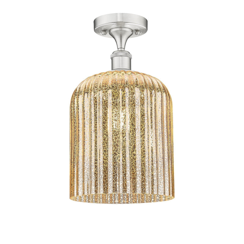 Innovations Bridal Veil 5in 1-Light Semi-Flush Mount | Art Nouveau Brushed Satin Nickel and Mercury Ribbed Glass | Hallway & | Model 616-1F-SN-G559-8ME