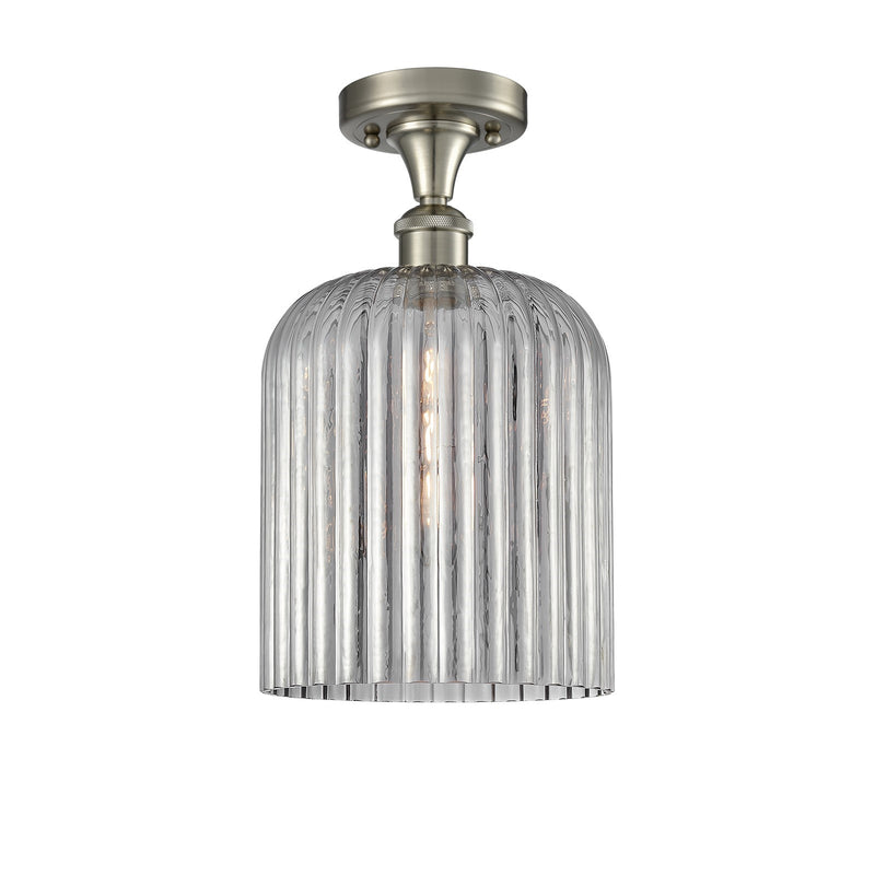 Innovations Bridal Veil 5in 1-Light Semi-Flush Mount | Art Nouveau Brushed Satin Nickel and Light Smoke Ribbed Glass | Hallway | Model 616-1F-SN-G559-8SM