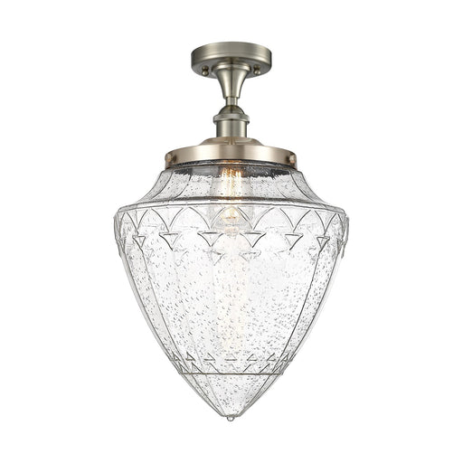 Innovations Bridgeton 12in 1-Light Semi-Flush Mount | Traditional Brushed Satin Nickel Steel and Seedy Glass | Entryway & | Model 616-1F-SN-G664-12