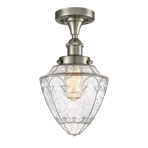 Innovations Bullet 6in 1-Light Semi-Flush | Industrial Brushed Satin Nickel Steel and Seedy Glass | Kitchen & Hallway Accent | 6 | Model 616-1F-SN-G664-7