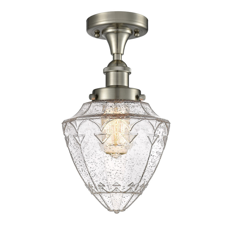 Innovations Bullet 6in 1-Light Semi-Flush | Industrial Brushed Satin Nickel Steel and Seedy Glass | Kitchen & Hallway Accent | 6 | Model 616-1F-SN-G664-7