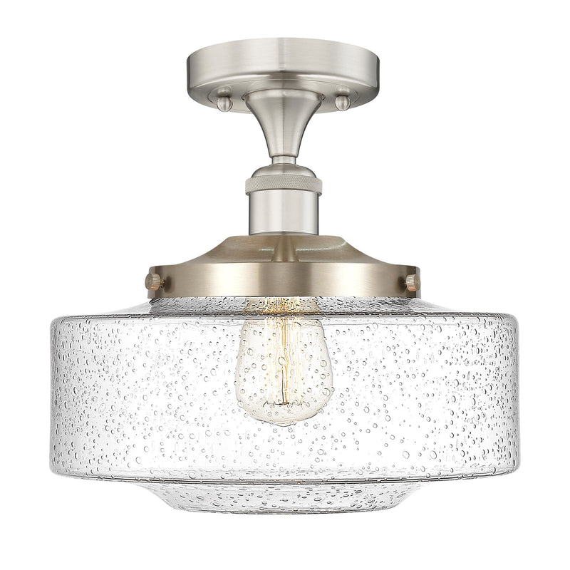 Innovations Bridgeton 12in 1-Light Semi-Flush Mount | Traditional Brushed Satin Nickel Steel and Seedy Glass | Entryway & | Model 616-1F-SN-G694-12