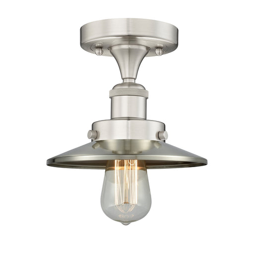 Innovations Railroad 8in 1-Light Semi-Flush Mount | Industrial Brushed Satin Nickel Steel and Cast Brass with Brushed Satin Nickel | Model 616-1F-SN-M2-SN