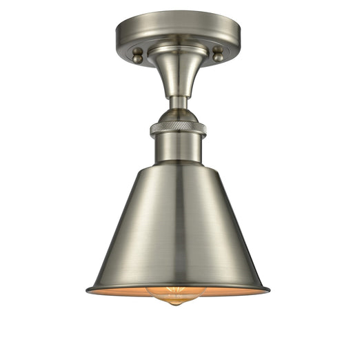 Innovations Smithfield 1-Light Semi-Flush Mount | Industrial Farmhouse Brushed Satin Nickel Steel and Metal Shade | Hallway & | Model 616-1F-SN-M8-SN