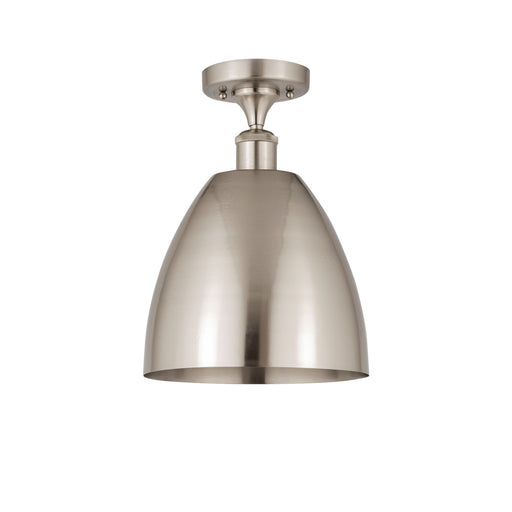 Innovations Bristol 9in 1-Light Semi-Flush Mount | Industrial Farmhouse Brushed Satin Nickel Steel and Metal Shade | Damp-Rated | Model 616-1F-SN-MBD-9-SN