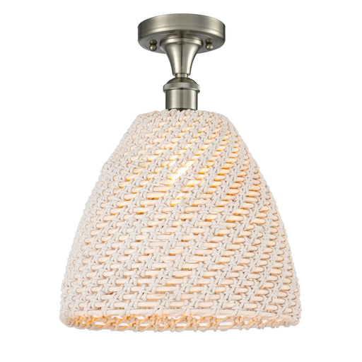 Innovations Bristol Natural 12in 1-Light Semi-Flush Mount | Farmhouse Brushed Satin Nickel and Natural Fiber Dome Shade | Model 616-1F-SN-NBD-12-NAT