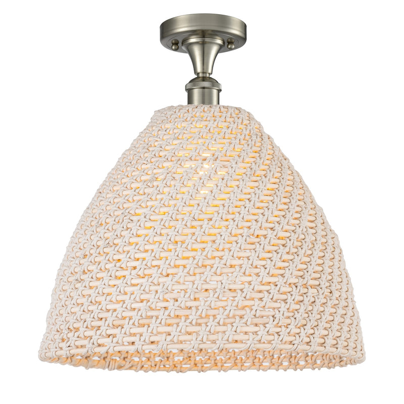 Innovations Bristol Natural 16in 1-Light Semi-Flush Mount | Farmhouse Brushed Satin Nickel and Natural Fiber Dome Shade | Model 616-1F-SN-NBD-16-NAT
