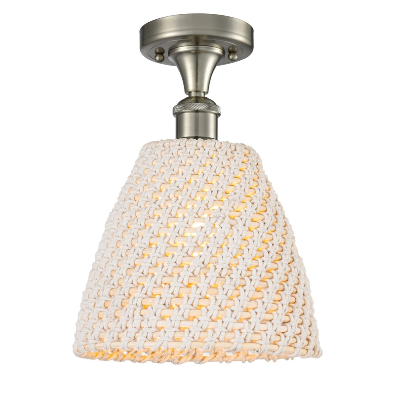Innovations Bristol Natural 9in 1-Light Semi-Flush Mount | Industrial Brushed Satin Nickel and Natural Fiber | Damp-Rated | Model 616-1F-SN-NBD-9-NAT