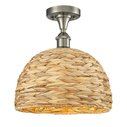Innovations Woven Rattan 12in 1-Light Semi-Flush Mount | Industrial Brushed Satin Nickel and Natural Fiber Shade | Entryway & | Model 616-1F-SN-RBD-12-NAT