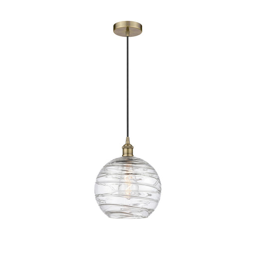 Innovations Athens Deco Swirl 10in 1-Light Mini Pendant | Industrial Antique Brass Steel and Clear Deco Swirl Glass | Kitchen | Model 616-1P-AB-G1213-10CL