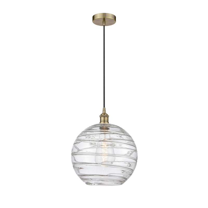 Innovations Athens Deco Swirl 12in 1-Light Mini Pendant | Industrial Antique Brass and Clear Deco Swirl Glass | Kitchen | Model 616-1P-AB-G1213-12CL