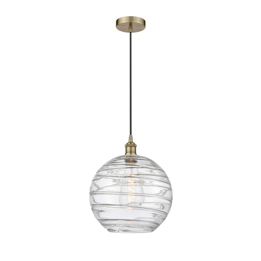 Innovations Athens Deco Swirl 12in 1-Light Mini Pendant | Industrial Antique Brass and Clear Deco Swirl Glass | Kitchen | Model 616-1P-AB-G1213-12CL