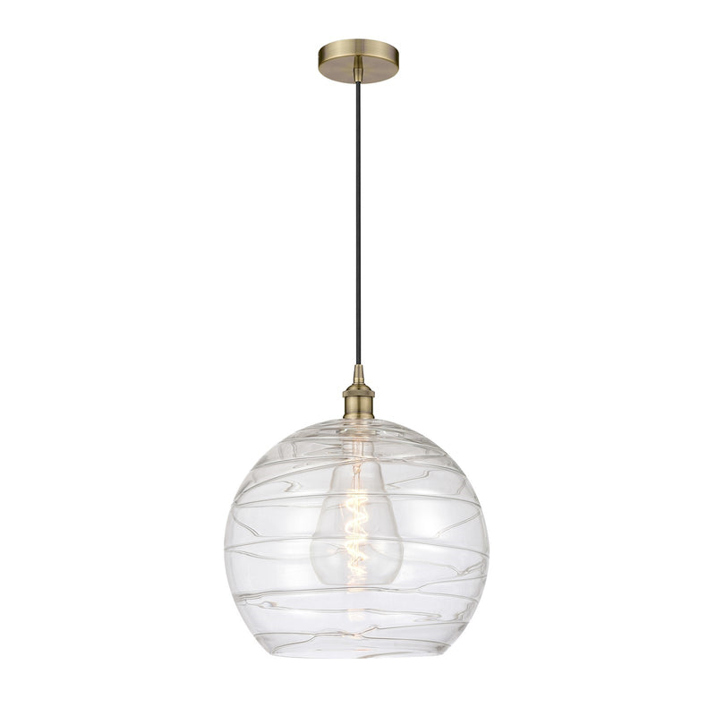 Innovations Athens Deco Swirl 14in 1-Light Mini Pendant | Industrial Antique Brass Steel and Clear Deco Swirl Glass | Kitchen | Model 616-1P-AB-G1213-14CL