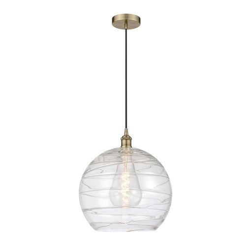 Innovations Athens Deco Swirl 14in 1-Light Mini Pendant | Industrial Antique Brass Steel and Clear Deco Swirl Glass | Kitchen | Model 616-1P-AB-G1213-14CL