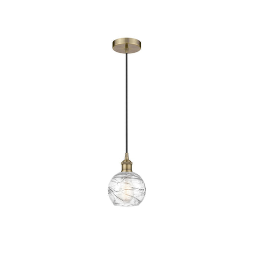 Innovations Athens Deco Swirl 6in 1-Light Mini Pendant | Industrial Antique Brass Steel and Clear Deco Swirl Glass | Kitchen | Model 616-1P-AB-G1213-6CL