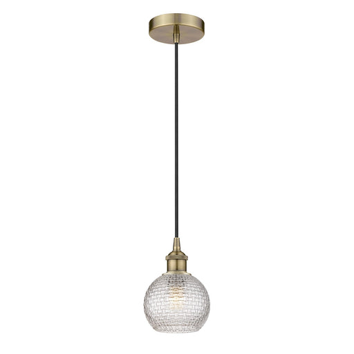 Innovations Athens 6in 1-Light Mini Pendant | Modern Farmhouse Antique Brass Steel and Clear Basket Weave Glass | Kitchen | Model 616-1P-AB-G122C-6CL