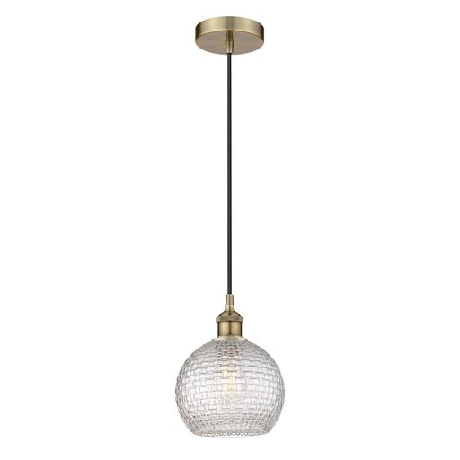 Innovations Athens 8in 1-Light Mini Pendant | Modern Farmhouse Antique Brass and Clear Basket Weave Glass | Kitchen Island & | Model 616-1P-AB-G122C-8CL