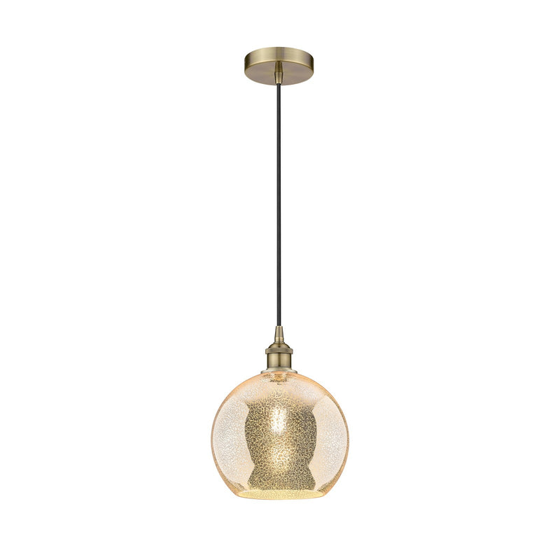 Innovations Athens 10in 1-Light Mini Pendant | Industrial Antique Brass Steel and Mercury Glass | Kitchen Island & Dining Room | Model 616-1P-AB-G128-10