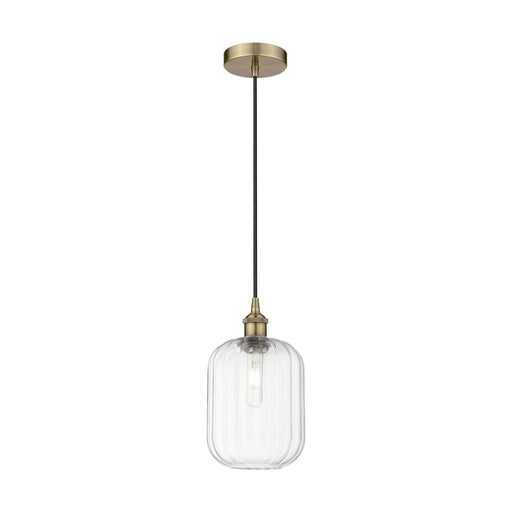 Innovations Preston Cylinder 7in 1-Light Mini Pendant | Industrial Antique Brass and Clear Glass | Kitchen Island & Dining Room | Model 616-1P-AB-G460-7CL