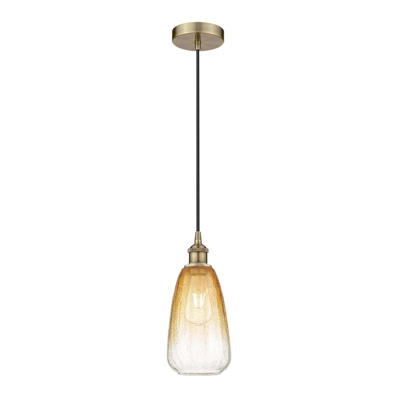 Innovations Brookhaven Almond 6in 1-Light Mini Pendant | Industrial Antique Brass Steel and Amber Glass | Kitchen Island & | Model 616-1P-AB-G480-6AM