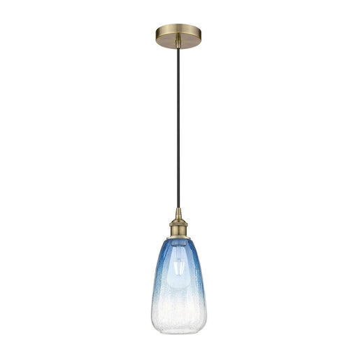 Innovations Brookhaven Almond 6in 1-Light Mini Pendant | Industrial Antique Brass Steel and Sapphire Blue Glass | Kitchen | Model 616-1P-AB-G480-6SB