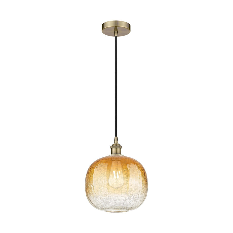 Innovations Brookhaven Sphere 11in 1-Light Mini Pendant | Industrial Antique Brass Steel and Amber Glass | Kitchen Island & | Model 616-1P-AB-G481-10AM