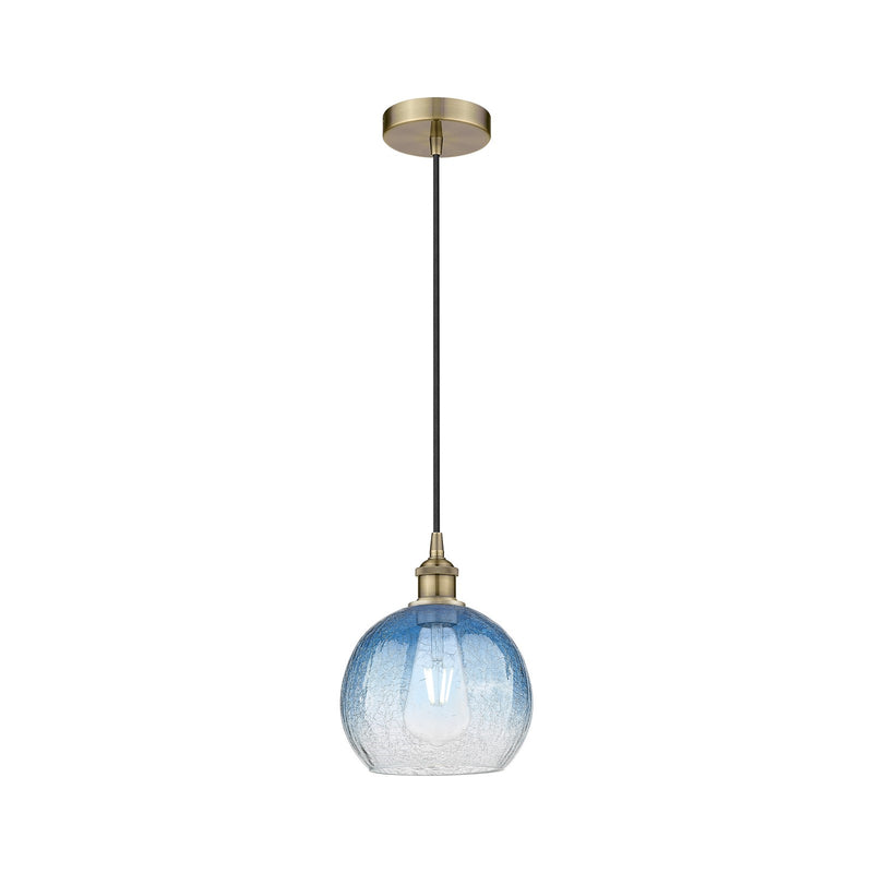 Innovations Brookhaven Globe 8in 1-Light Mini Pendant | Industrial Antique Brass and Sapphire Blue Glass | Kitchen Island & | Model 616-1P-AB-G483-8SB