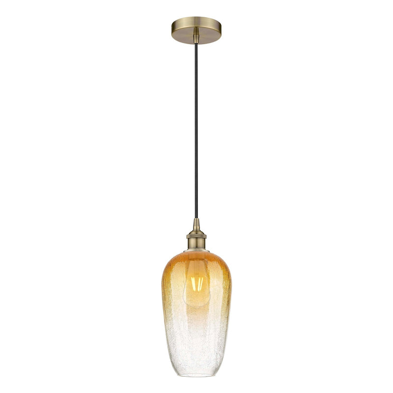 Innovations Brookhaven Flute 7in 1-Light Mini Pendant | Industrial Antique Brass Steel and Amber Glass | Kitchen Island & | Model 616-1P-AB-G484-7AM